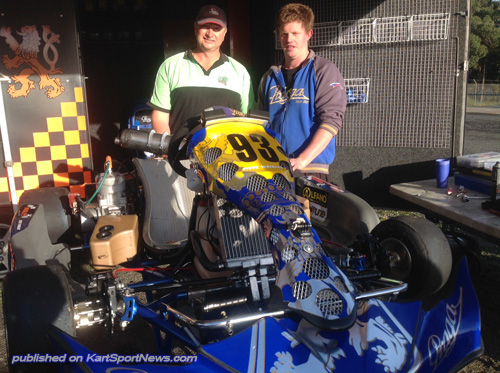 Owner of this twin-TM Praga kart, Paul Reeves, with driver Steven Wrigley who steered it to second in the Open Performance Final