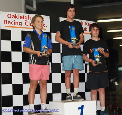 JNL podium 1 Dylan Hollis (who gave the Deadly kart its first win), 2 Oscar Piastri, 3 Aaron Cameron