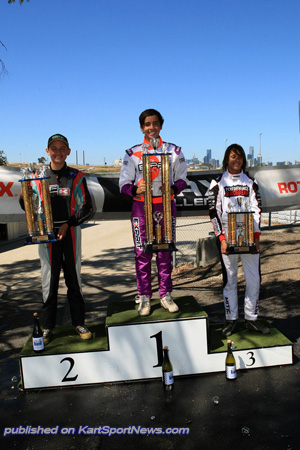 Junior MAX podium – L-R Callum Walker 2nd, Jayden Ojeda 1st, Nikola Mitic 3rd