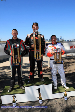 Rotax Heavy podium – L-R Dylan Collett 2nd, Rick Pringle 1st, Thomas MacDonald 3rd