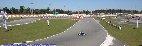Lochie Hughes leading the pre-final at the Orlando Kart Center